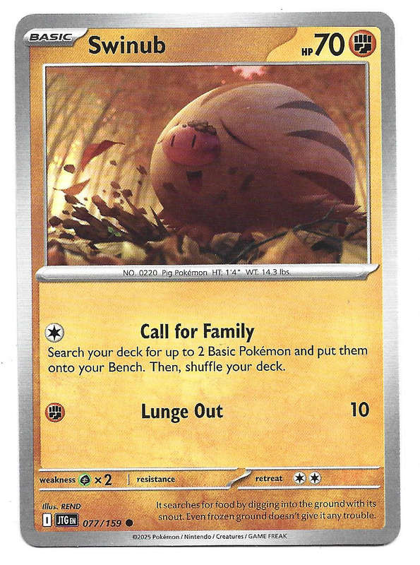 SWINUB - COMMON  77/159 POKEMON TCG JOURNEY TOGETHER TRADING CARD