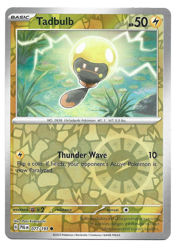 POKEMON CARD - TADBULB  77/193  Reverse Holo  Paldea Evolved Trading Card - Mint