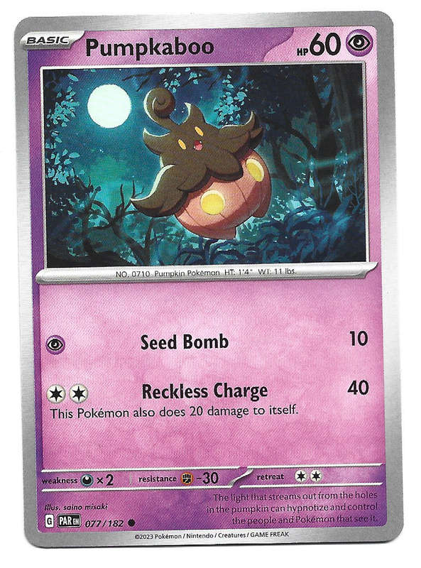 PUMKABOO  -   COMMON POKEMON PARADOX RIFT  77/182 TRADING CARD
