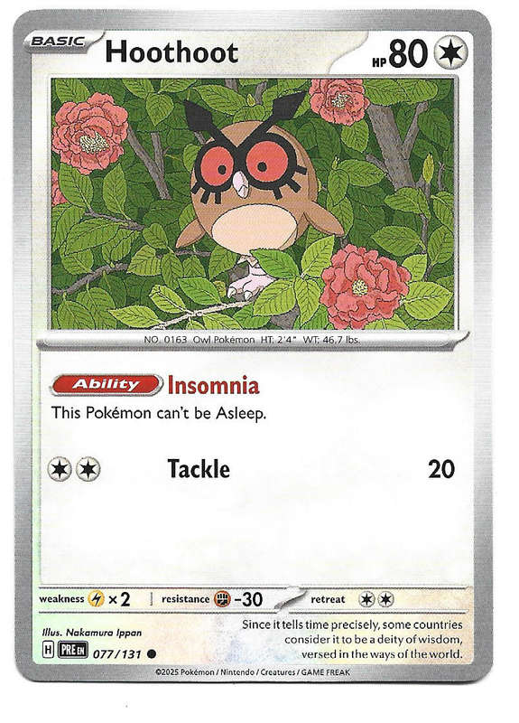 HOOTHOOT - COMMON  77/131 POKEMON TCG PRISMATIC EVOLUTIONS  TRADING CARD