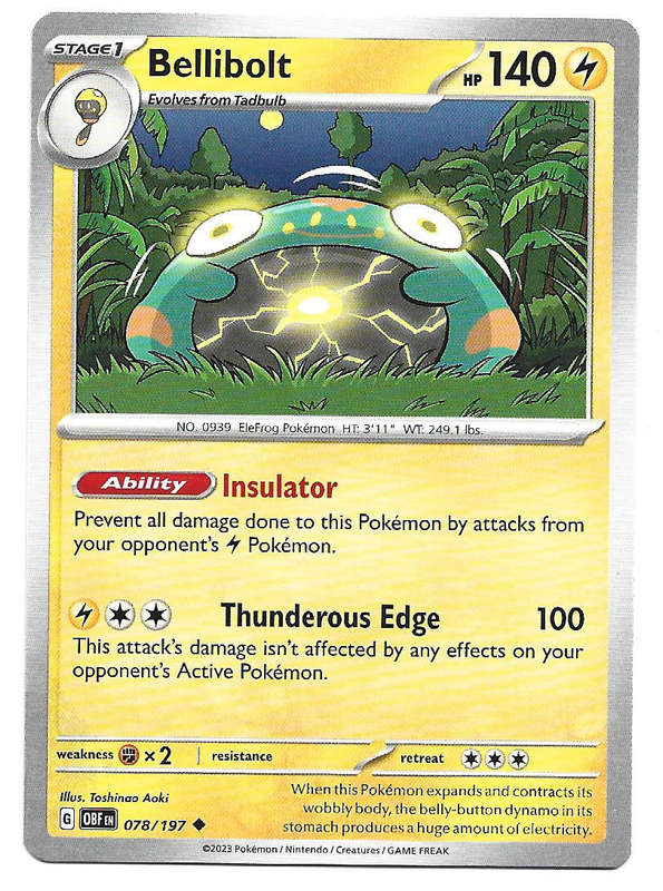 BELLIBOLT -  COMMON   78/197 POKEMON TCG OBSIDIAN FLAMES  TRADING CARD