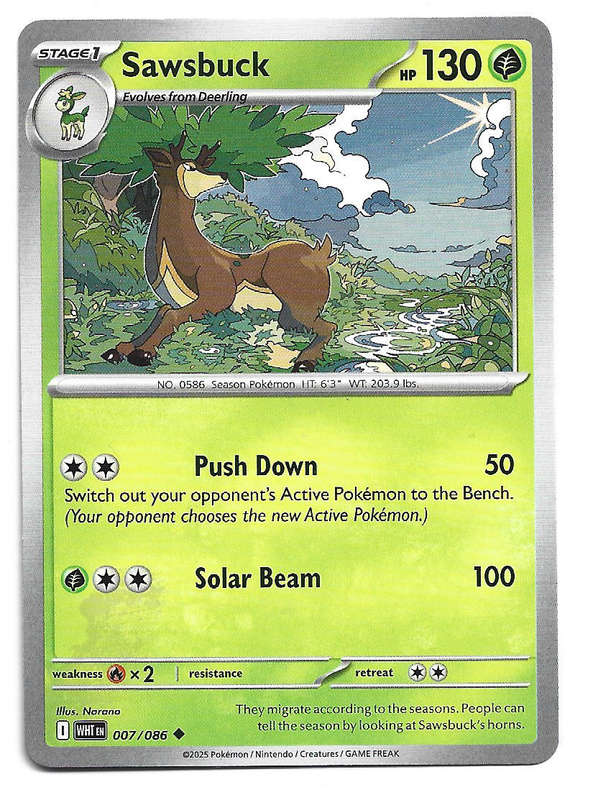 SAWSBUCK - UNCOMMON  7/86 POKEMON TCG WHITE FLARE TRADING CARD