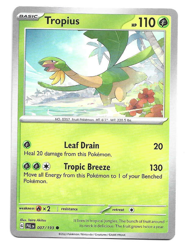 POKEMON CARD - TROPIUS  7/193 COMMON PALDEA EVOLVED 2023 TRADING CARD - MINT