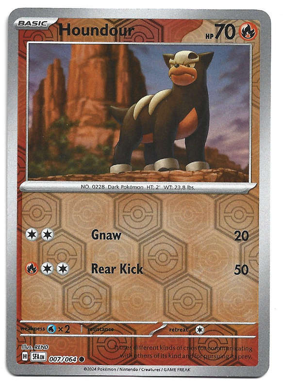 POKEMON CARD -HOUNDOUR  007/64 Reverse Holo Rare Shrouded Fable Trading Card - Mint