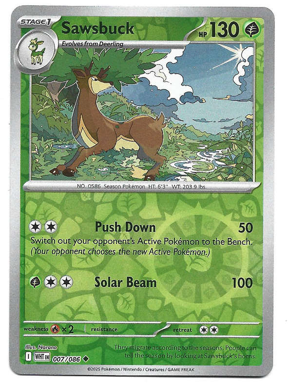 SAWSBUCK - REVERSE HOLO  7/86 POKEMON TCG WHITE FLARE TRADING CARD