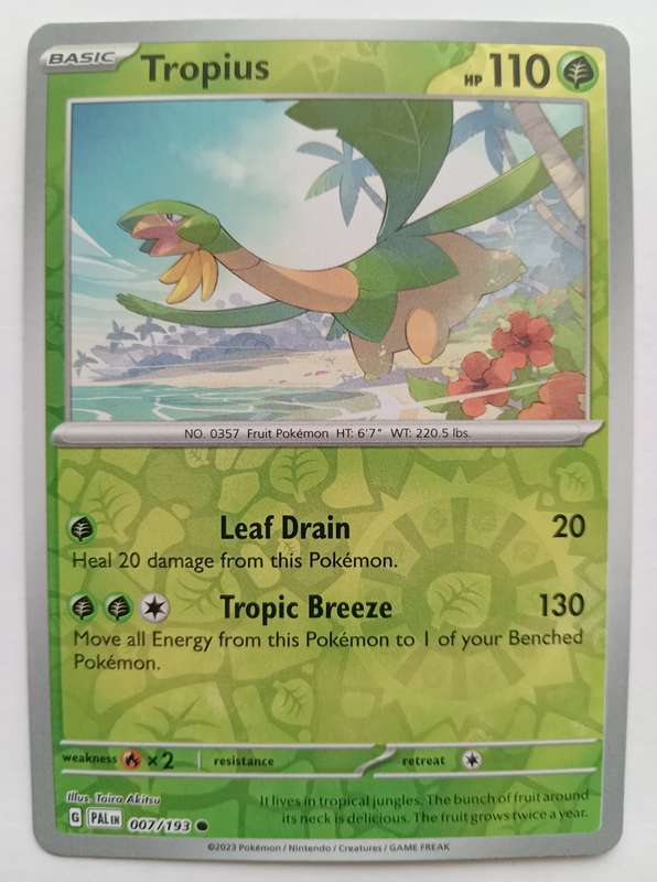 TROPIUS - POKEMON NINTENDO PALDEA EVOLVED - REVERSE HOLO  TRADING CARD 7/193 - MINT