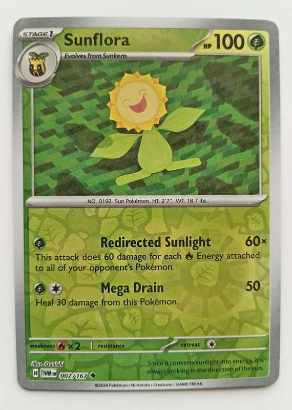 SUNFLORA - POKEMON NINTENDO TWILIGHT MASQUERADE 2024 - REVERSE HOLO TRADING CARD 7/167