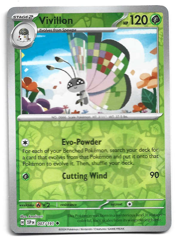 VIVILLON -  REVERSE HOLO 7/191 POKEMON TCG SURGING SPARKS TRADING CARD