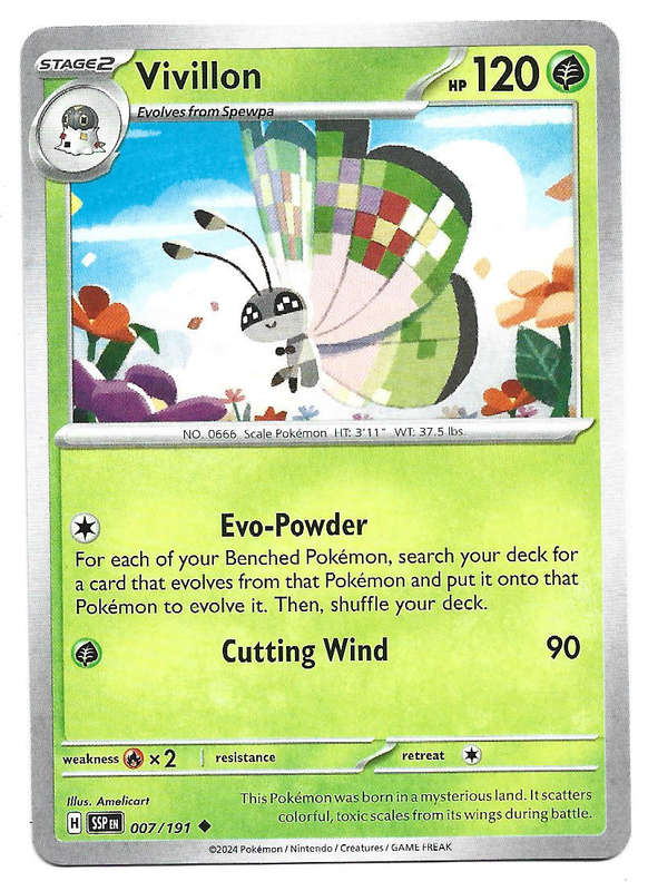 VIVILLON -  COMMON  7/191 POKEMON TCG SURGING SPARKS TRADING CARD
