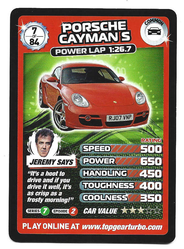 PORCHE CAYMAN S - `BBC` TOP GEAR TURBO CHALLENGE PROTOTYPE SET - COMMON TRADING CARD 7/84