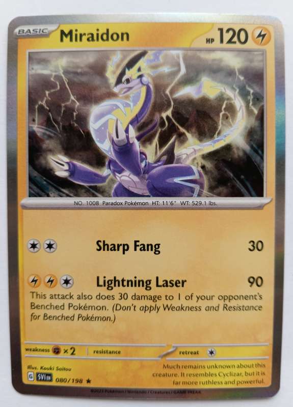 MIRADON - POKEMON SCARLET & VIOLET 2023  - RARE HOLO TRADING CARD 80/198 - MINT