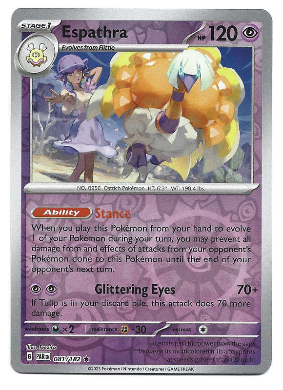 POKEMON CARD - ESPATHRA  81/182 REVERSE HOLO PARADOX RIFT TRADING CARD - MINT