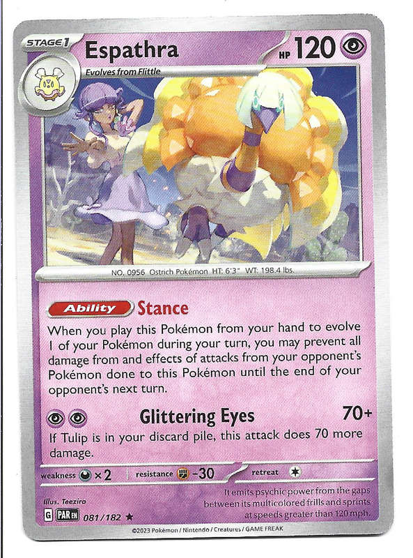 ESPATHRA  -   COMMON POKEMON PARADOX RIFT  81/182 TRADING CARD