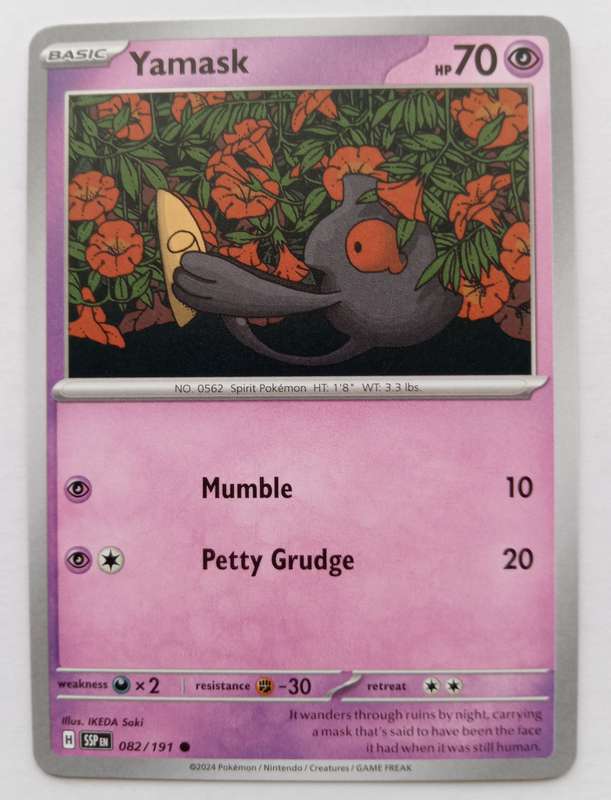 YAMASK  - POKEMON NINTENDO SURGING SPARKS -COMMON TRADING CARD 82/191