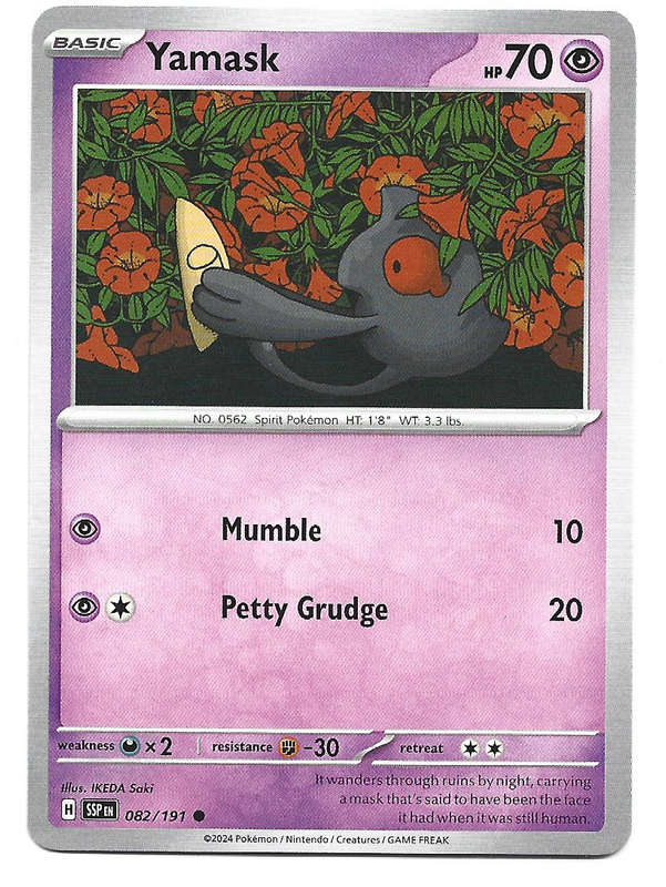 YAMASK  - POKEMON TCG SURGING SPARKS  COMMON   82/191 TRADING CARD