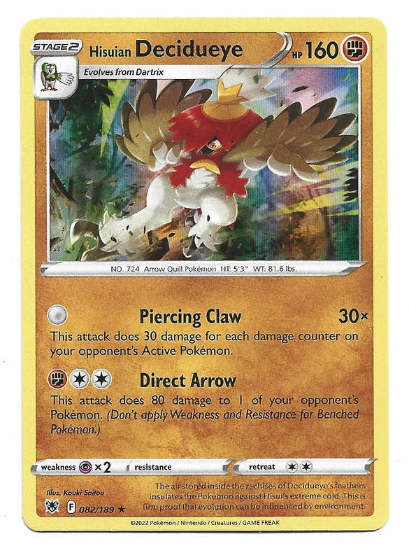 HISUIAN DECIDUEYE - HOLO RARE  82/189 POKEMON TCG ASTRAL RADIANCE TRADING CARD