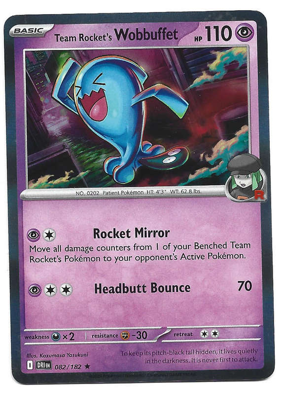 TEAM ROCKET's  WOBBUFFET - HOLO RARE  82/182  POKEMON TCG DESTINED RIVALS TRADING CARD