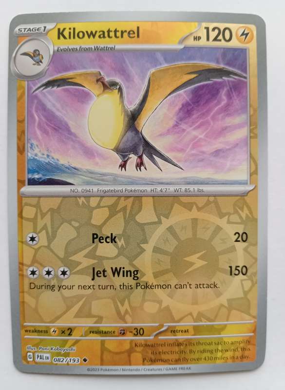 KILOWATTREL - POKEMON NINTENDO PALDEA EVOLVED - REVERSE HOLO  TRADING CARD 82/193 - MINT