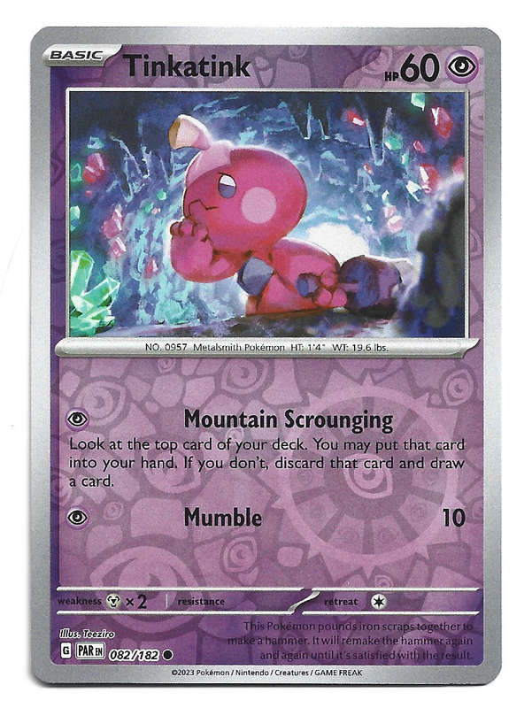 POKEMON CARD - TINKATINK  82/182 REVERSE HOLO PARADOX RIFT TRADING CARD - MINT