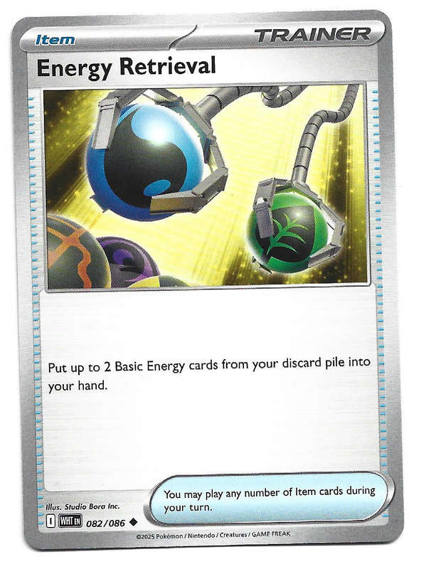 ENERGY RETRIEVAL - UNCOMMON  82/86 POKEMON TCG WHITE FLARE TRADING CARD