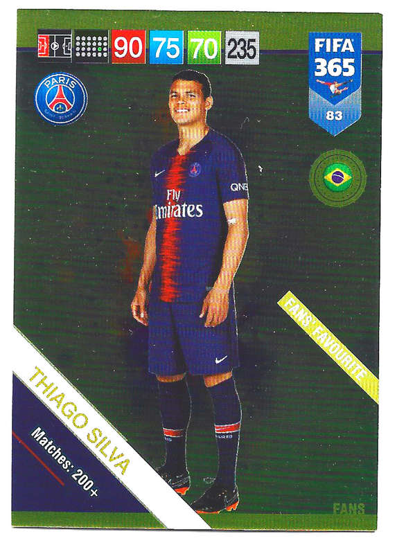 THIAGO SILVA - PANINI FIFA 365 2019 COLLECTION - FOIL `FANS FAVOURITE` TRADING CARD 83