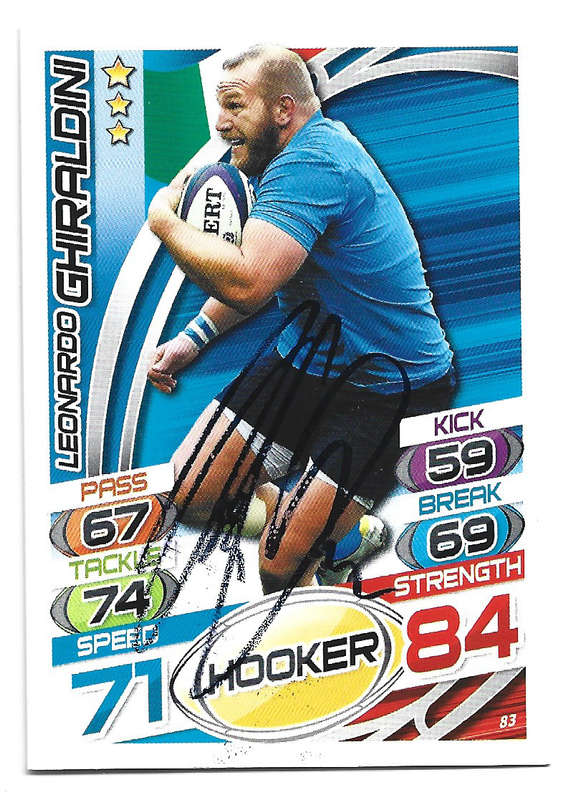 LEONARDO GHIRALDINI (Italy) - TOPPS `RUGBY WORLD CUP` 2015 - Personally SIGNED TRADING CARD