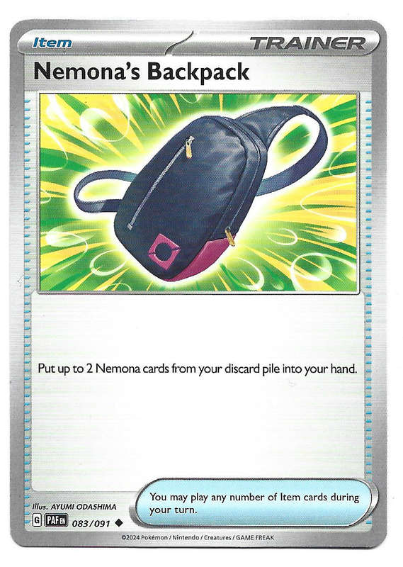 NEMONA's BACKPACK -  COMMON  83/91 POKEMON TCG PALDEAN FATES  TRADING CARD