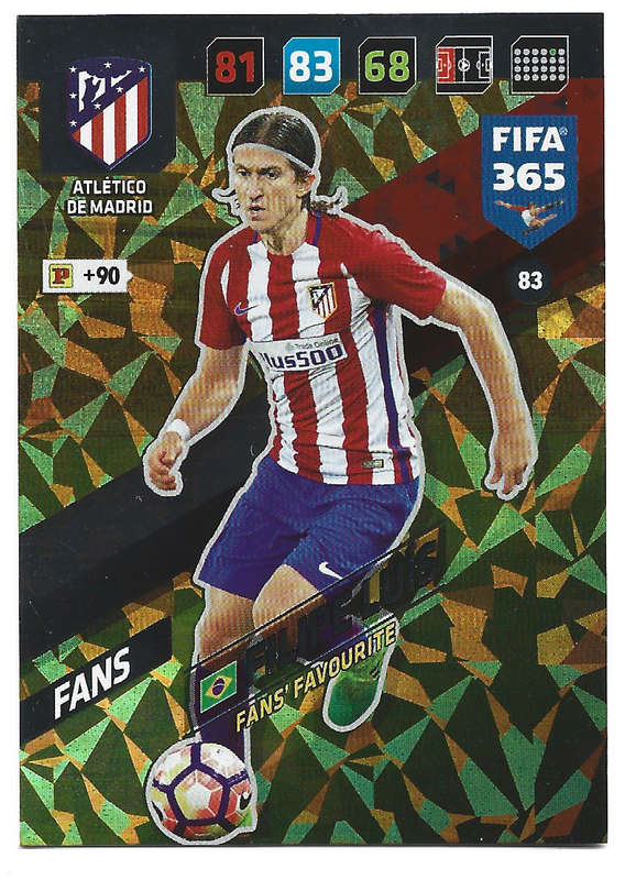 FILIPE LUIS - PANINI `FIFA 365 2018` COLLECTION - FOIL `FANS FAVOURITE` TRADING CARD 83
