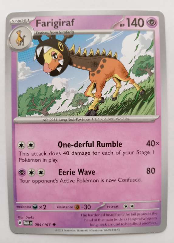 FARIGIRAF - POKEMON NINTENDO TWILIGHT MASQUERADE  - UNCOMMON TRADING CARD 84/167