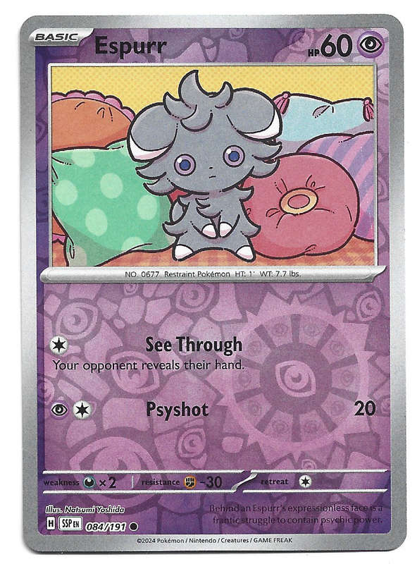 ESPURR  - POKEMON TCG SURGING SPARKS  REVERSE HOLO  84/191 TRADING CARD