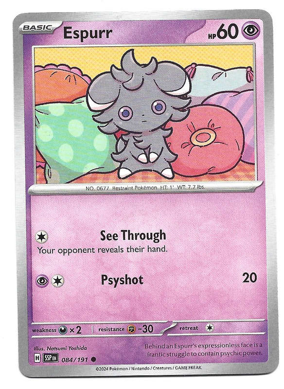 ESPURR  - COMMON  84/191 POKEMON TCG SURGING SPARKS TRADING CARD