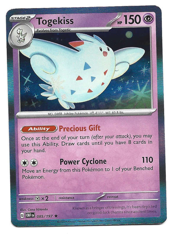 TOGEKISS -  85/197 HOLO RARE POKEMON TCG OBSIDIAN FLAMES TRADING CARD