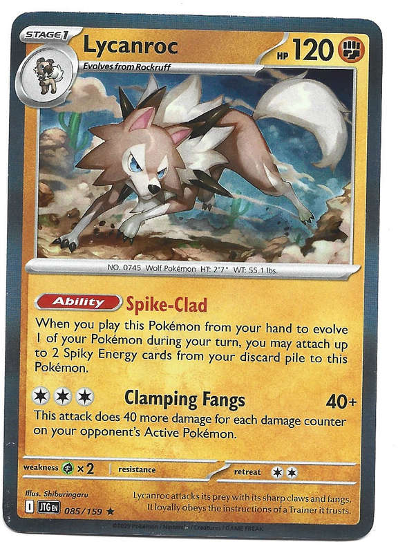 LYCANROC - HOLO RARE  85/159 POKEMON TCG JOURNEY TOGETHER TRADING CARD
