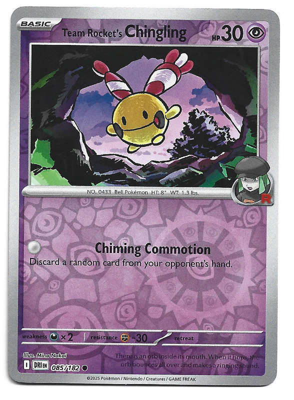 TEAM ROCKET's CHINGLING  - REVERSE HOLO  85/182  POKEMON TCG DESTINED RIVALS TRADING CARD