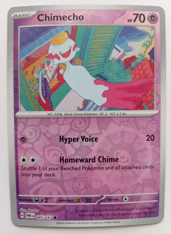 CHIMECHO - POKEMON NINTENDO TWILIGHT MASQUERADE 2024 - REVERSE HOLO TRADING CARD 85/167