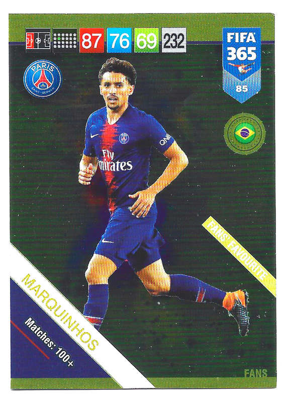 MARQUINHOS - PANINI FIFA 365 2019 COLLECTION - FOIL `FANS FAVOURITE` TRADING CARD 85