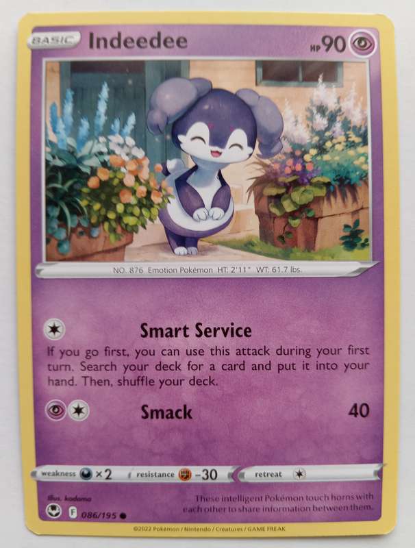POKEMON CARD -  INDEEDEE  86/195 SILVER TEMPEST COMMON CARD - MINT