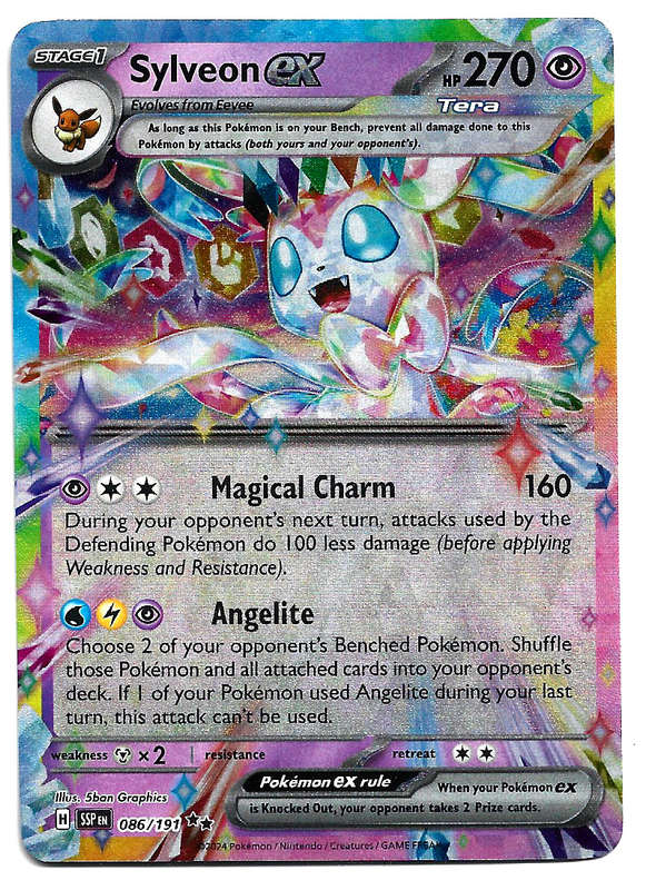 SYLVEON EX  - HOLO D/RARE   86/191 POKEMON TCG SURGING SPARKS TRADING CARD