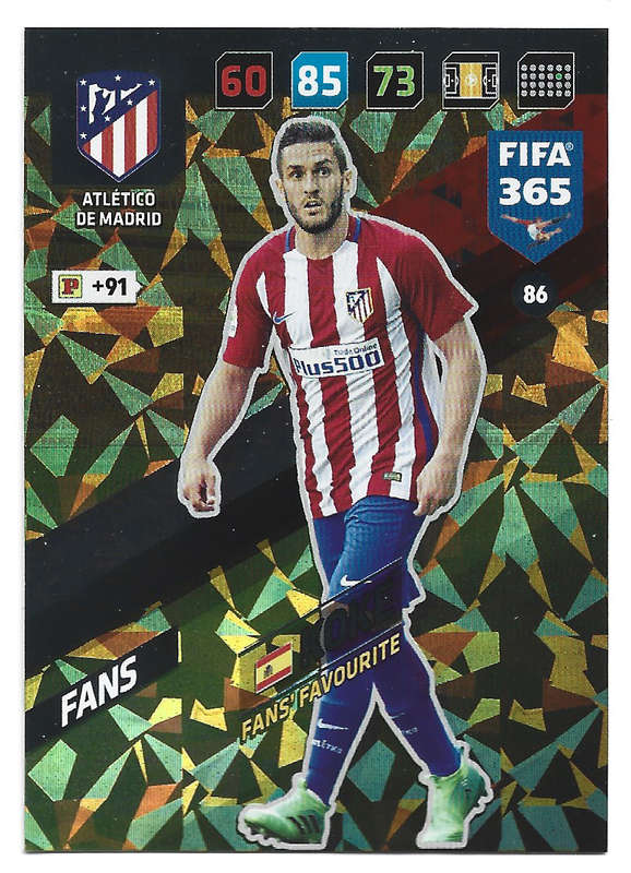 KOKE - PANINI `FIFA 365 2018` COLLECTION - FOIL `FANS FAVOURITE` TRADING CARD 86