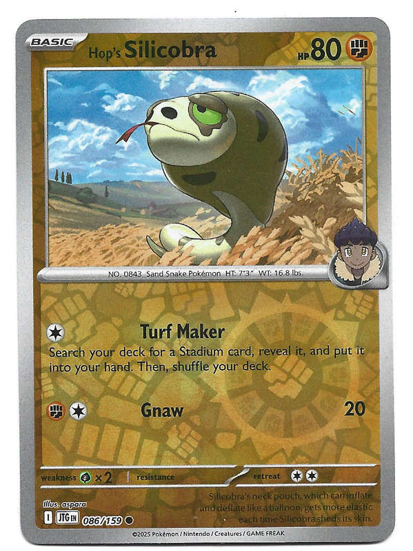 HOP's SILICOBRA -  REVERSE HOLO 86/159 POKEMON TCG JOURNEY TOGETHER TRADING CARD