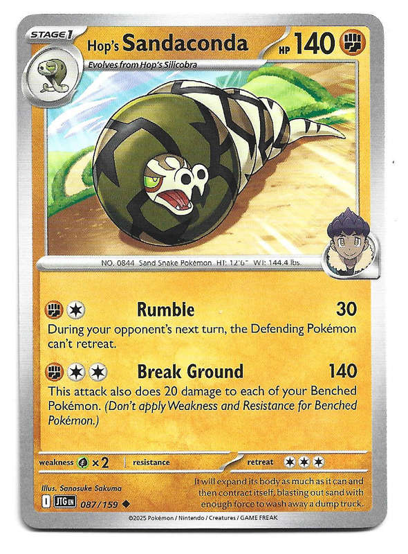 HOP's SANDACONDA - COMMON  87/159 POKEMON TCG JOURNEY TOGETHER TRADING CARD