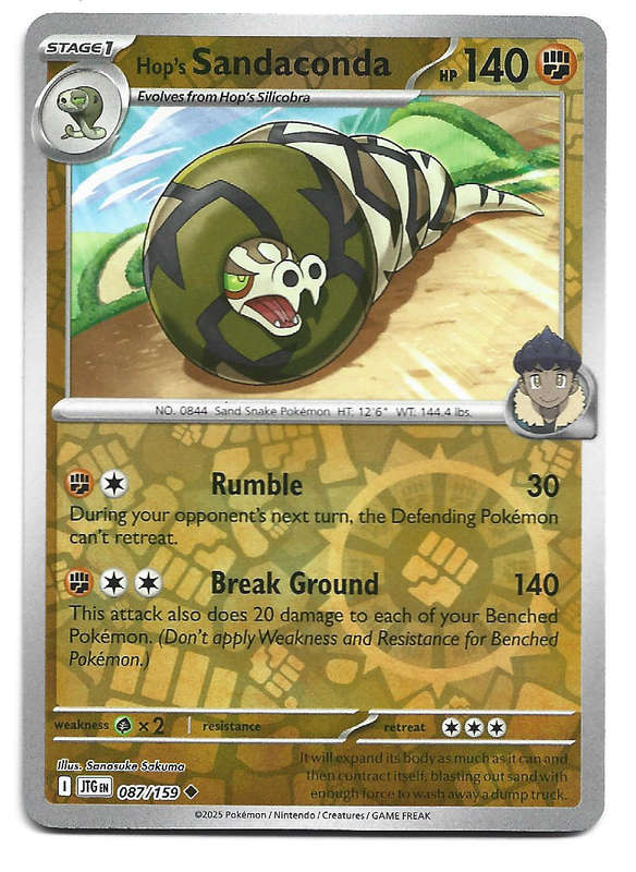HOP's SANDACONDA - REVERSE HOLO  87/159 POKEMON TCG JOURNEY TOGETHER TRADING CARD