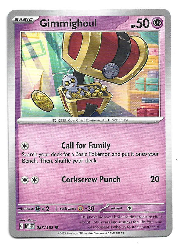 GIMMIGHOUL -   COMMON POKEMON PARADOX RIFT  87/182 TRADING CARD