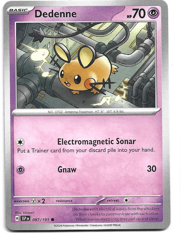 DEDENNE -  COMMON  87/191 POKEMON TCG SURGING SPARKS TRADING CARD