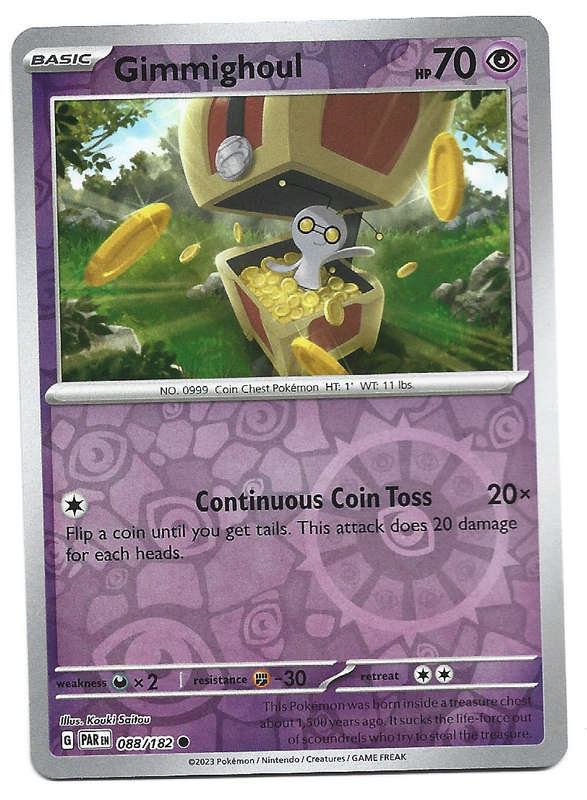 GIMMIGHOUL -   REVERSE HOLO POKEMON PARADOX RIFT   88/182 TRADING CARD