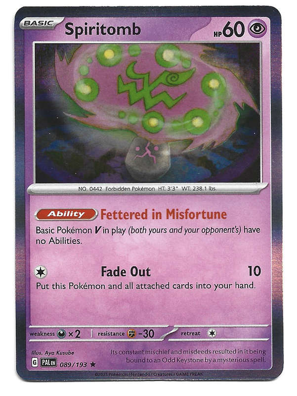 POKEMON CARD - SPIRITOMB  89/193  Rare Holo  Paldea Evolved Trading Card - Mint