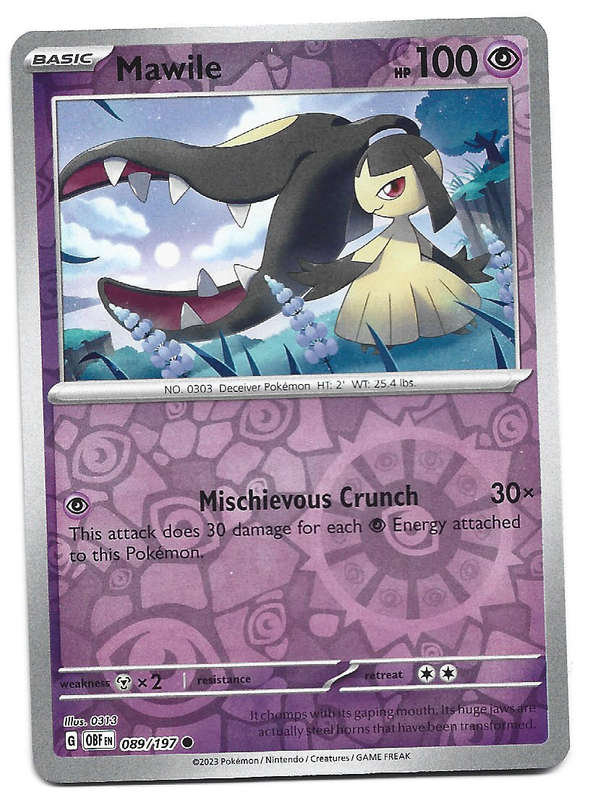 MAWILE - REVERSE HOLO  89/197  POKEMON TCG OBSIDIAN FLAMES TRADING CARD