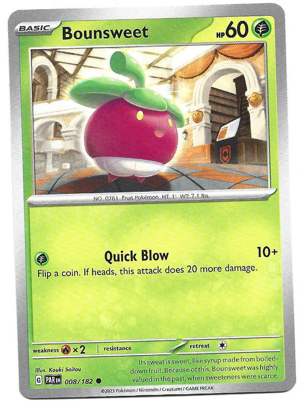 BOUNSWEET  -   COMMON POKEMON PARADOX RIFT   8/182 TRADING CARD