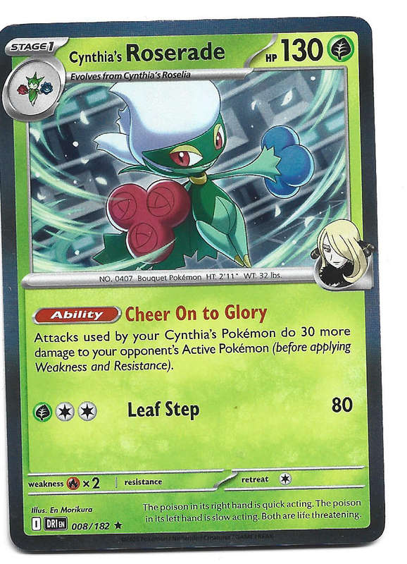 CYNTHIA's ROSERADE - HOLO RARE  8/182  POKEMON TCG DESTINED RIVALS TRADING CARD