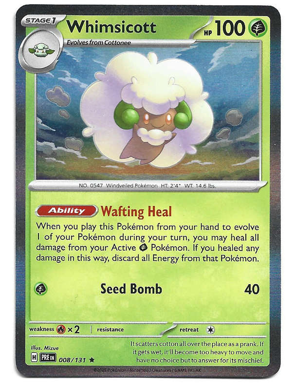 WHIMSICOTT  - HOLO RARE  8/131  POKEMON PRISMATIC EVOLUTIONS TRADING CARD